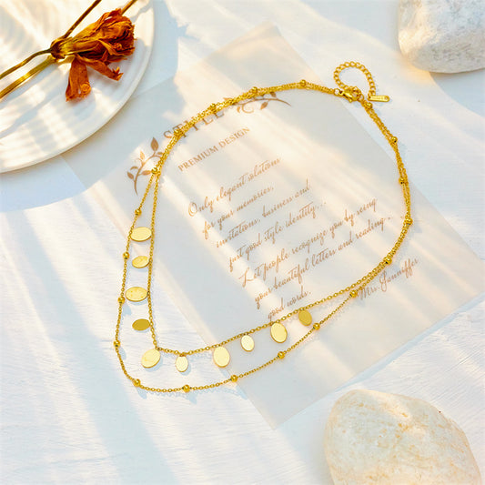 Double-Layer Gold Necklace with Pendants