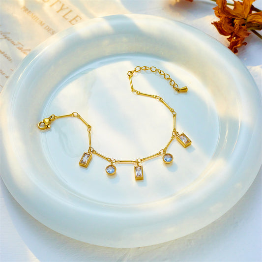 Gold Bracelet with Crystal Pendants