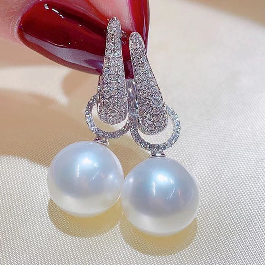 Pearl Drop Earrings with Sparkling Accents