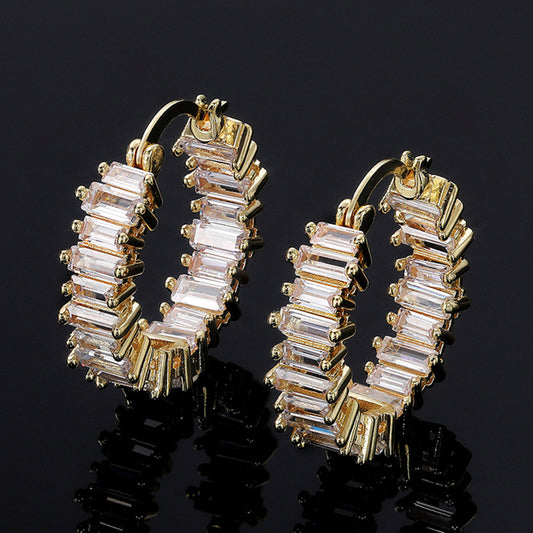 Gold Hoop Earrings with Rectangular Cut Crystals