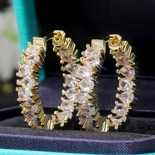 Gold Hoop Earrings with Large Drop-Shaped Crystals