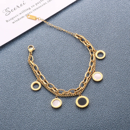 Double-Layer Gold Bracelet with Circular Pendants