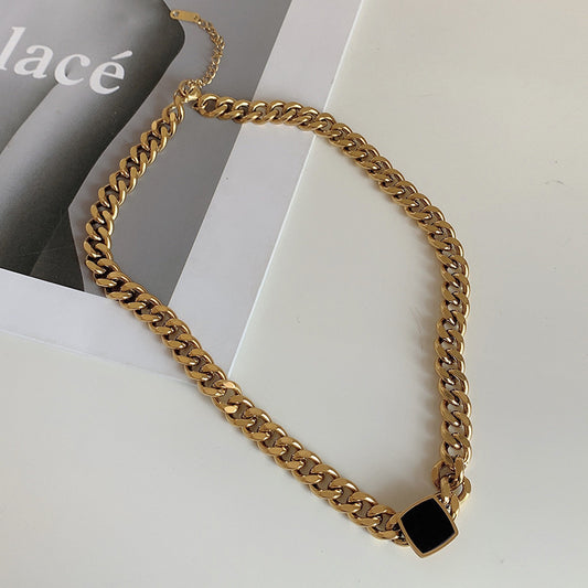 Stylish Gold Chain Necklace with Black Accent