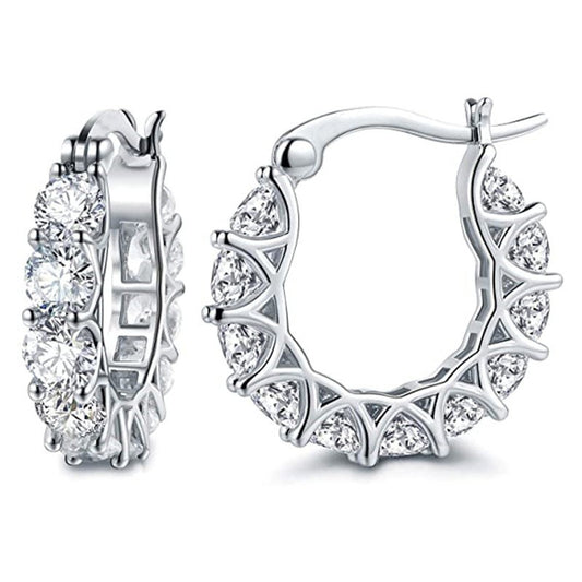 Silver Hoop Earrings with Crystal Inlays