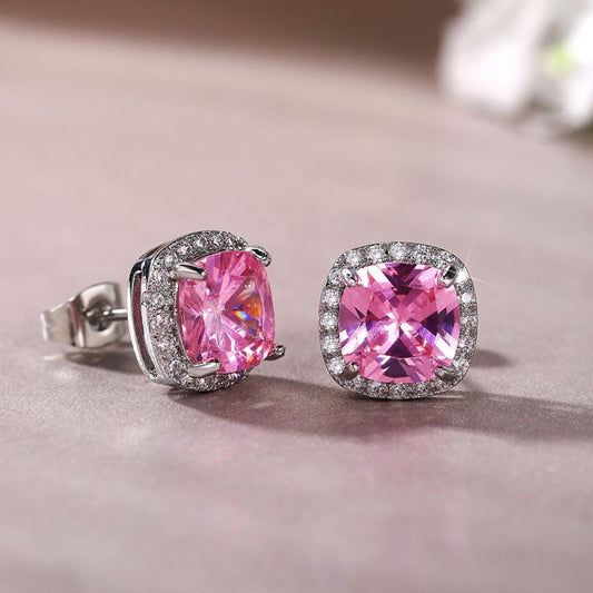 Stud Earrings with Pink Crystals and Clear Stone Accents