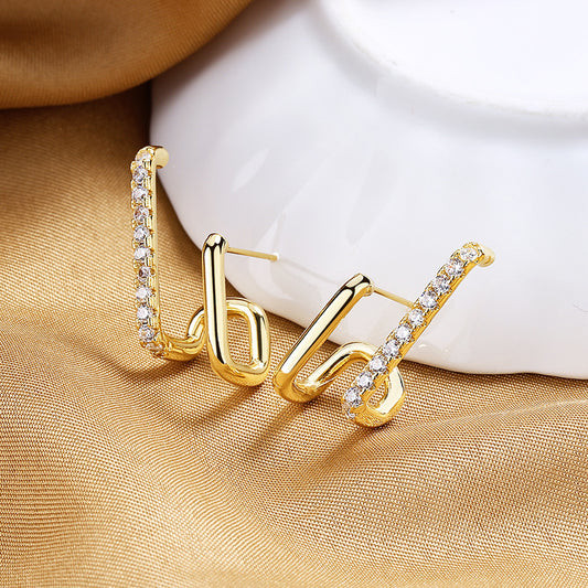 Elegant Gold-Tone Hoop Earrings with Zircon Embellishments