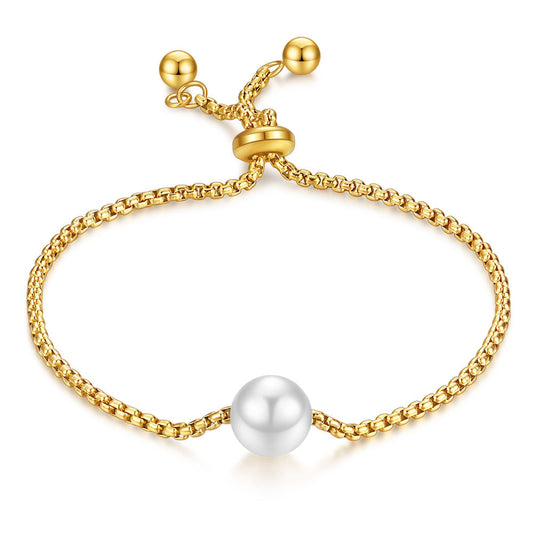 Gold Bracelet with Pearl and Adjustable Clasp