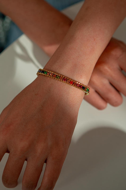 Gold Bracelet with Rainbow Crystals