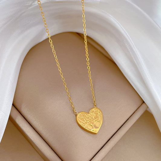 Gold Necklace with "Tree of Life" Heart Pendant